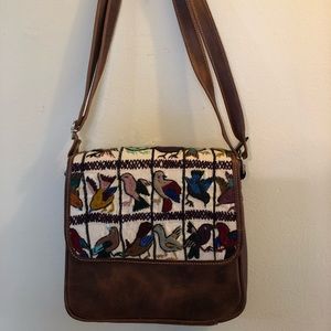 Handmade leather embroidered  bird purse